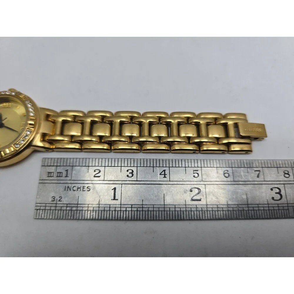 Vintage Guess Womens Gold Tone Crystal Bezel Watch New Battery Dainty Petite